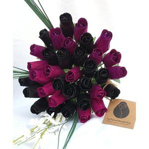 3 Dozen Halloween Black and Violet Bouquet. The Original Wooden Rose Flower Bouq